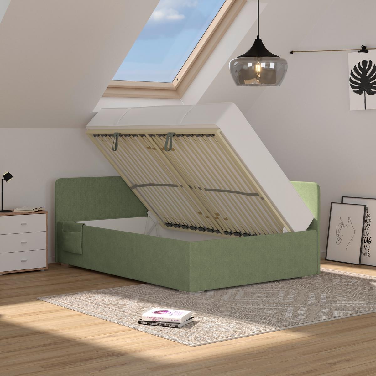 Kárpitozott Ágy Remi 120/200cm - ezüstszínű/zöld, Modern, textil/fa (120/200cm)