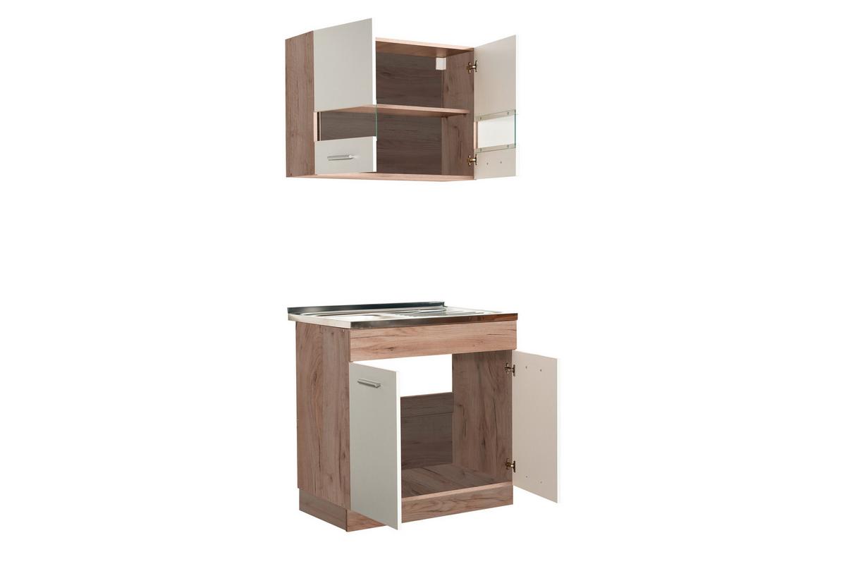 Konyhablokk Dalila 80/206 Cm - szürke tölgy/fehér, Basics, faalapú anyag (80/206,5/51,5cm)