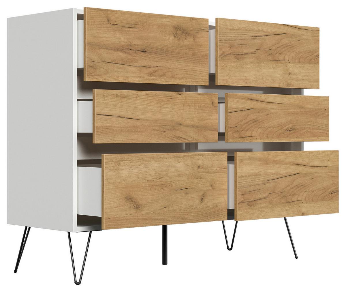 Sideboard Posseik Industrial Weiß/eichefarben B: 120 Cm - Eichefarben/Weiß Hochglanz, Design, Holzwerkstoff (120/93,6/42cm) - P & B