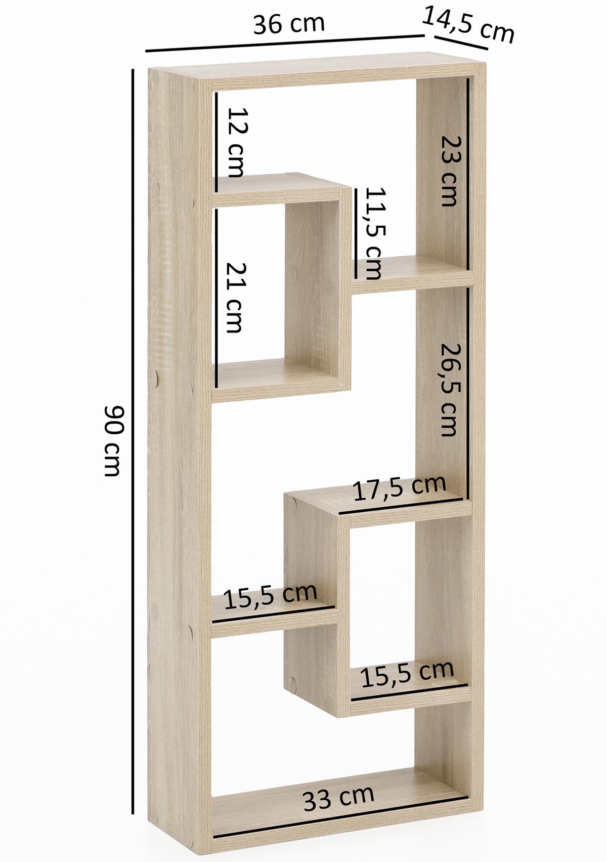 Wandregal Rosalie B: 36 cm Eiche Dekor 5 Fächer - Eichefarben, KONVENTIONELL, Holzwerkstoff (36/90/14,5cm) - MID.YOU