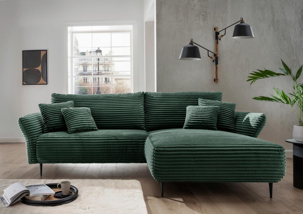 Ecksofa Vanilla Dunkelgrün S: 178x264-302 Cm - Dunkelgrün/Schwarz, Design, Textil (178/264-302cm) - Livetastic