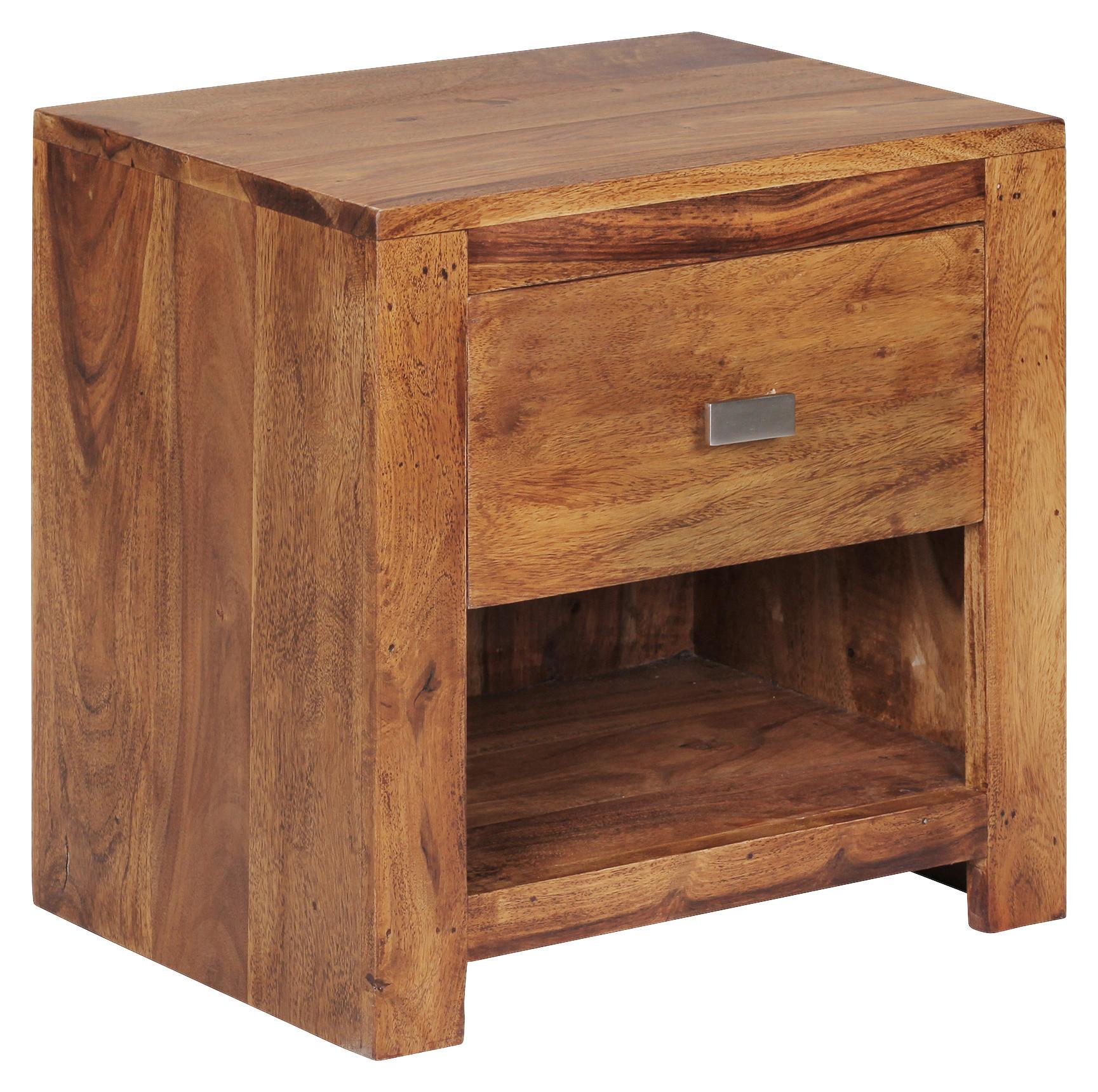 Nočný stolík z masívneho dreva Mumbai - chrómová/farba indického palisandra, Konventionell, kov/drevo (40/40/30cm) - MID.YOU