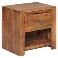 Nočný stolík z masívneho dreva Mumbai - chrómová/farba indického palisandra, Konventionell, kov/drevo (40/40/30cm) - MID.YOU