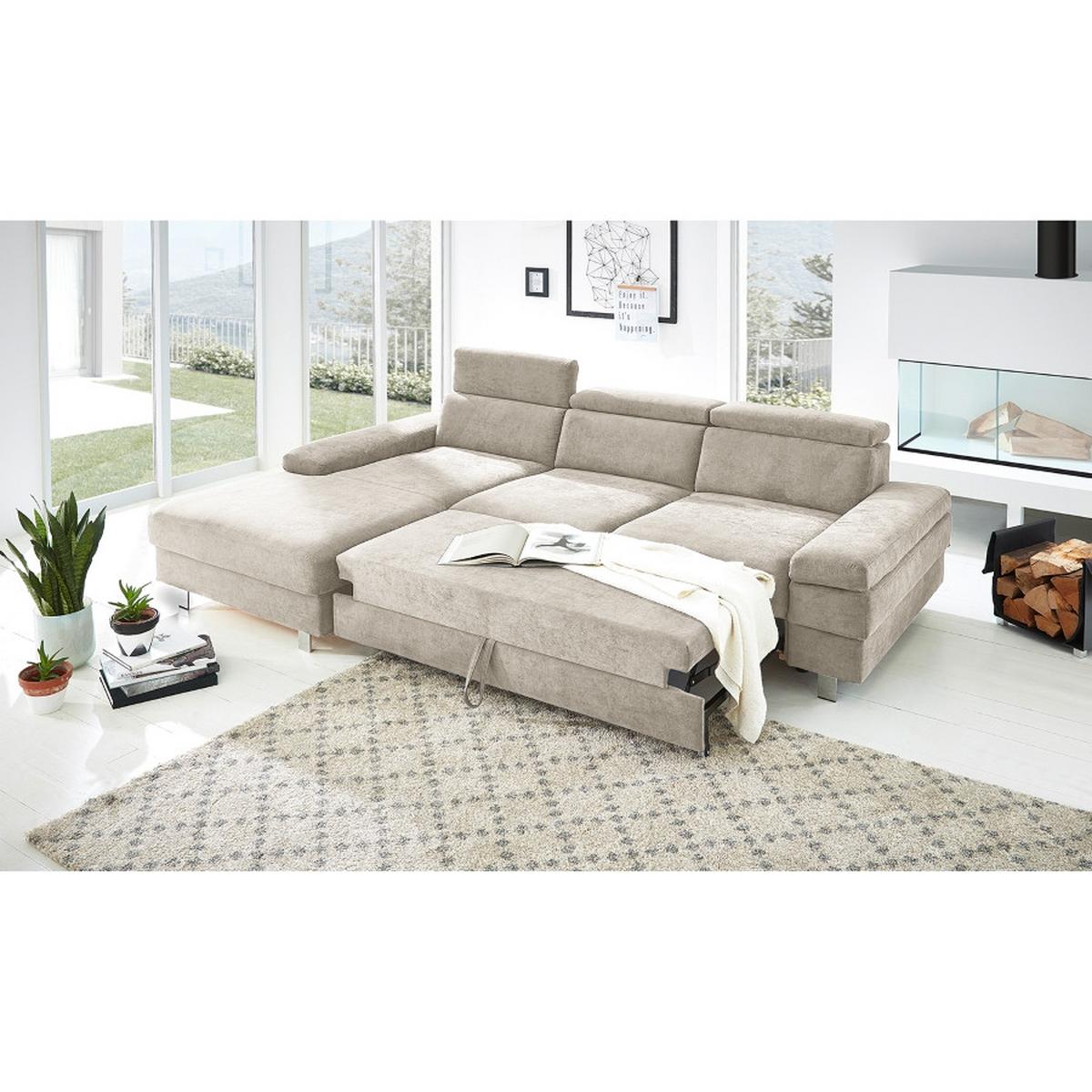 Ecksofa Elvis, Greige S: 182x259 Cm - Greige/Silberfarben, KONVENTIONELL, Textil (182/259cm) - Trendmanufaktur