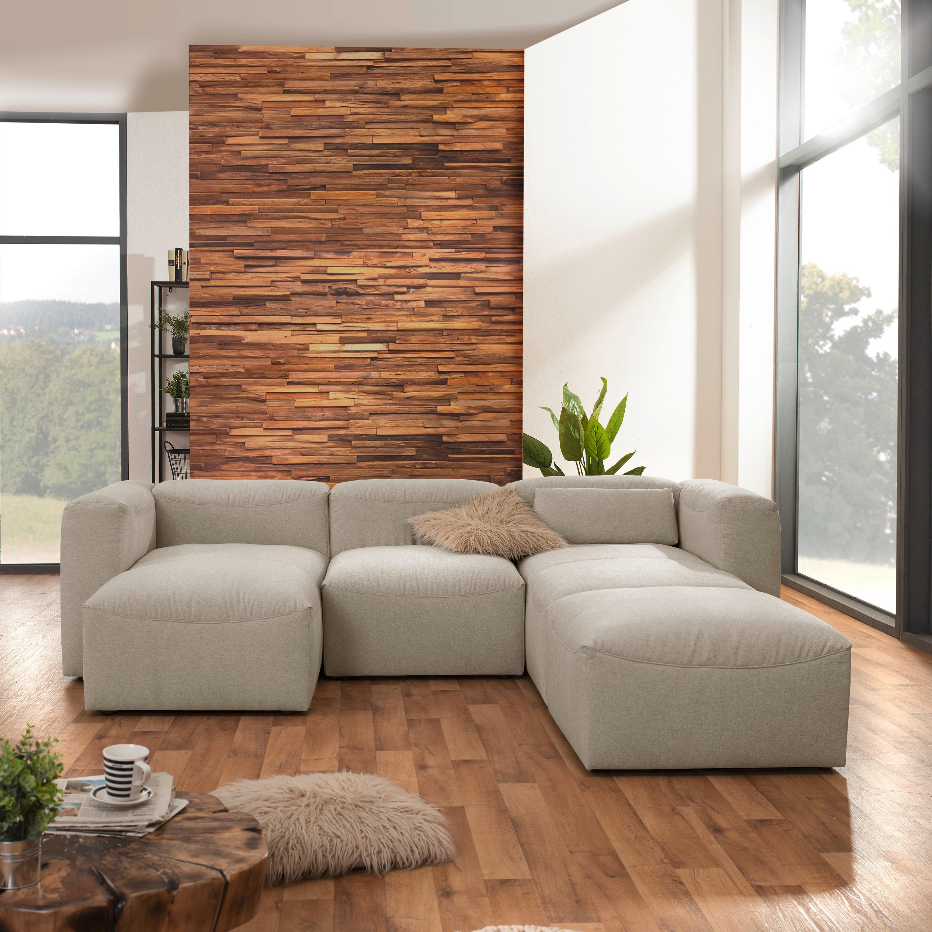 Wohnlandschaft Lena Creme Flachgewebe - Creme, Design, Textil (160/275/235cm) - Max Winzer
