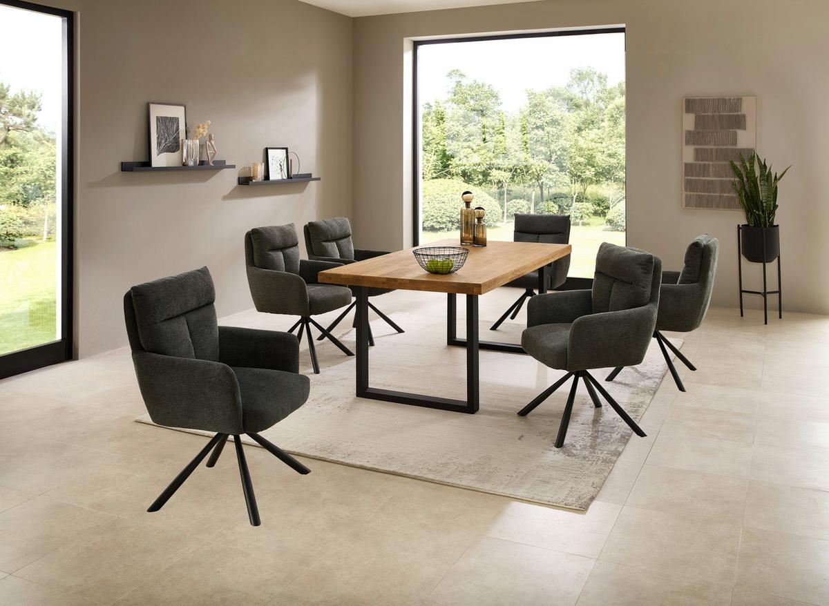 Esstisch Chris U 180x76x100 cm Eiche/Schwarz - Eichefarben/Schwarz, MODERN, Holz/Metall (180/100/76cm) - Livetastic