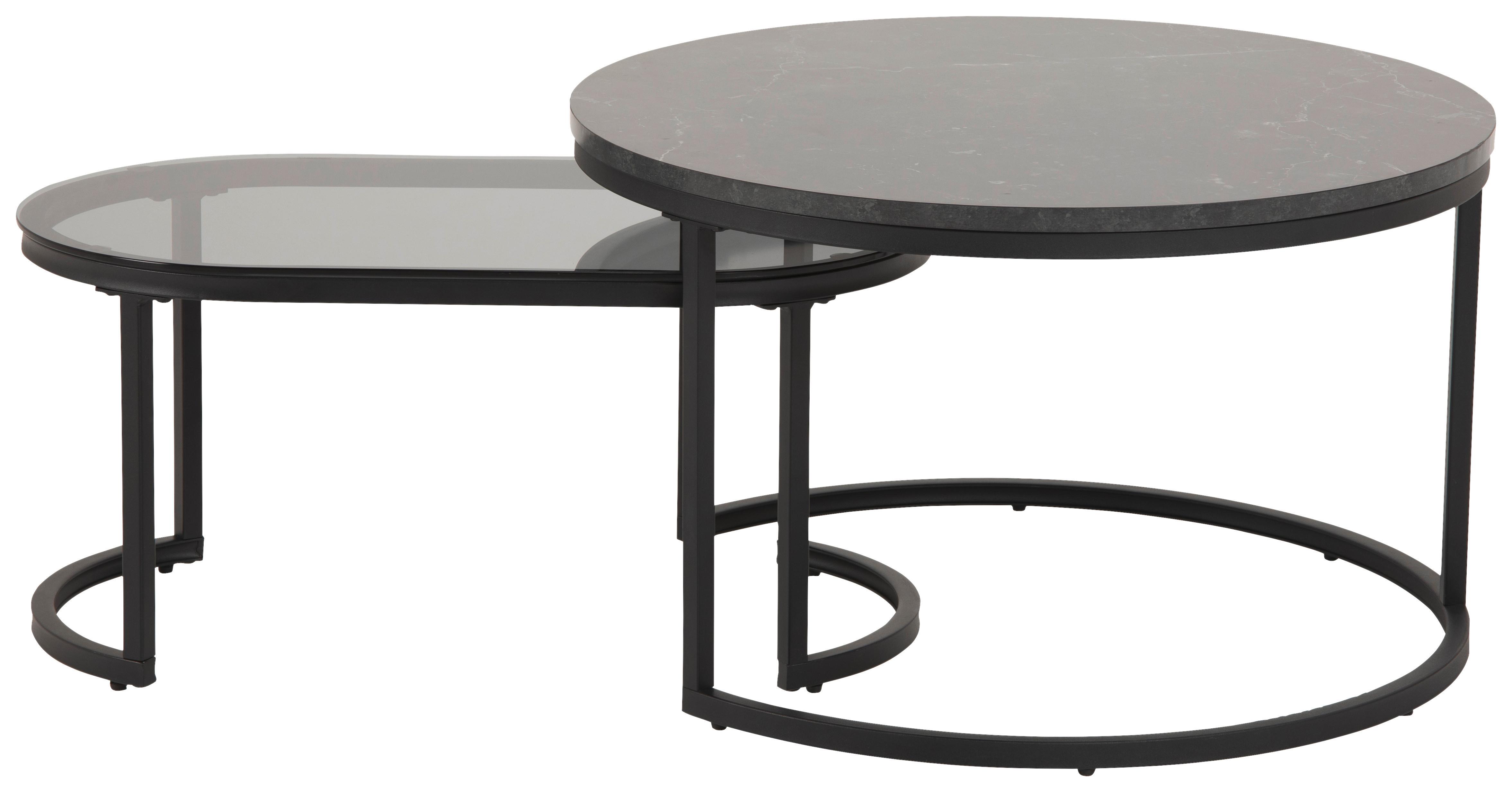 Couchtisch Rund 2er-Set Spiro, Schwarz - Schwarz, KONVENTIONELL, Glas/Holzwerkstoff (70/70/42cm) - MID.YOU