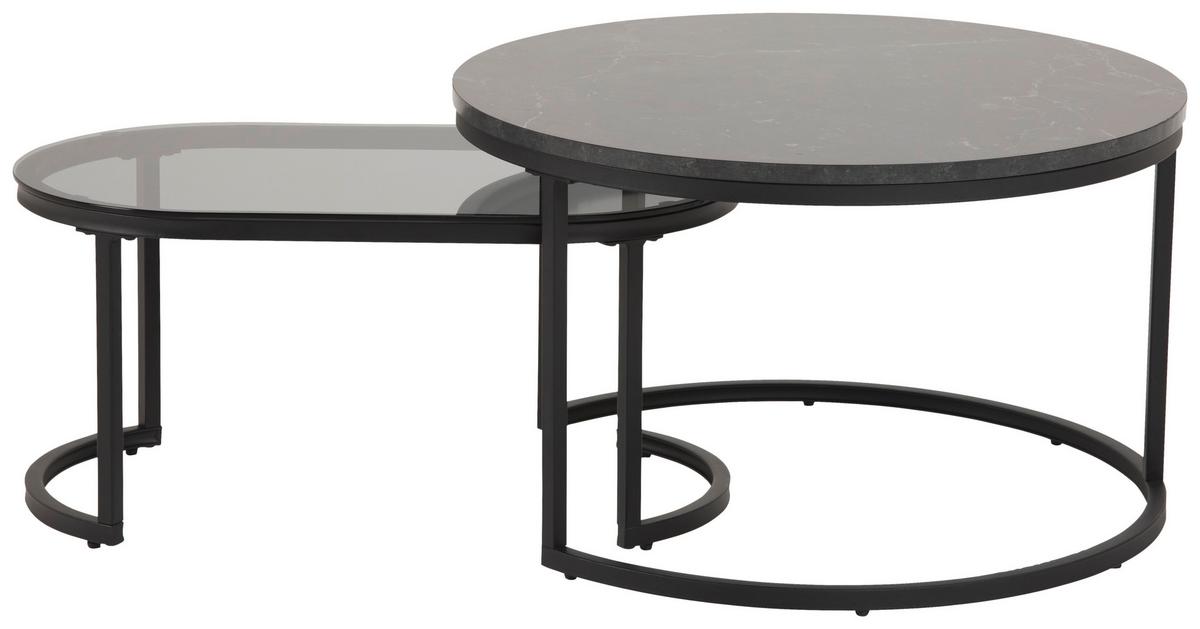 Couchtisch Rund 2er-Set Spiro, Schwarz - Schwarz, KONVENTIONELL, Glas/Holzwerkstoff (70/70/42cm) - MID.YOU