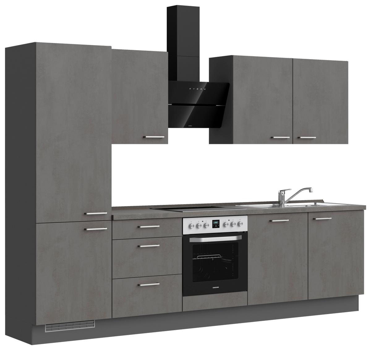 Kuchynská linka 300 cm, bridl.šedý betón/bridl.šedá - farba ušľachtilej ocele/bridlicová, Modern, kov/kompozitné drevo (300cm) - Nobilia