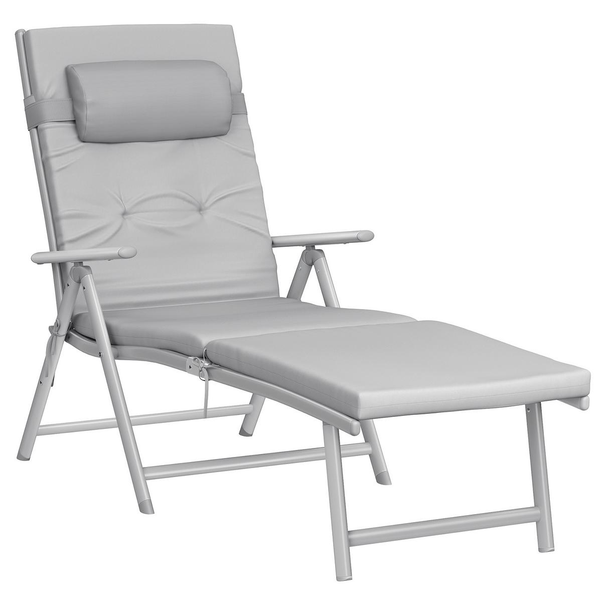 Sonnenliege Grau verstellbar, B: 61cm - Grau, Basics, Textil/Metall (61/39/183cm) - Modante