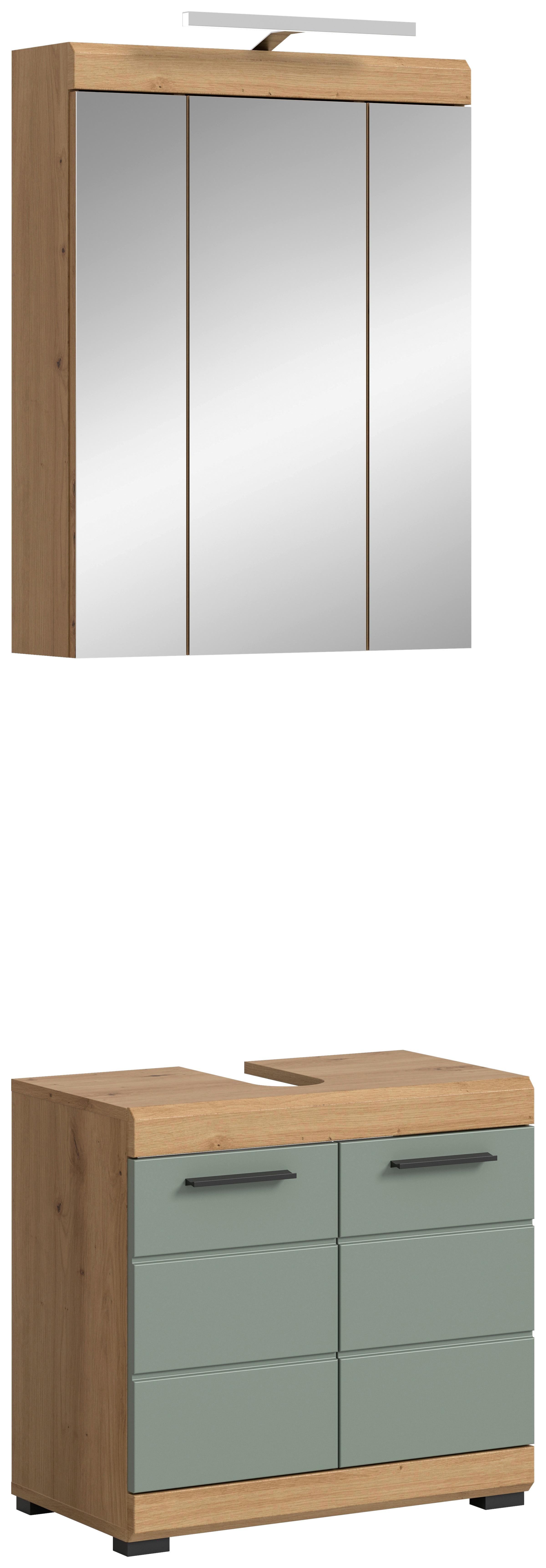 Badezimmer Scout Salbeigrün B: 60 cm - Salbeigrün/Schwarz, MODERN, Glas/Holzwerkstoff (60cm) - MID.YOU