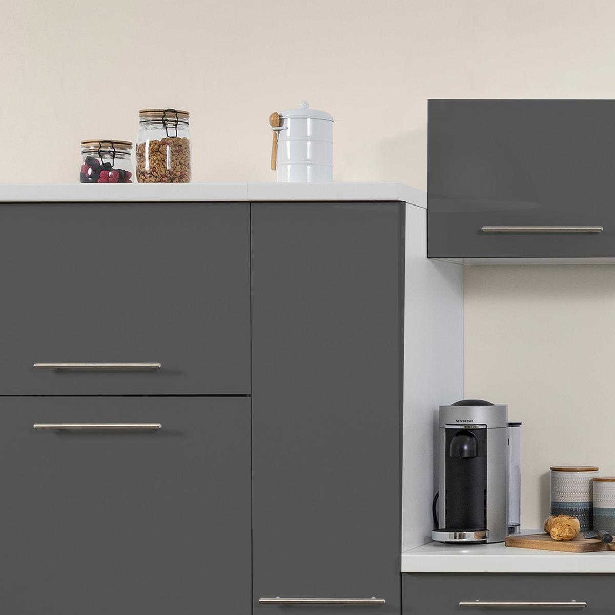 Küchenzeile mit Geräten 310 cm Grau/Weiß - Weiß/Grau, KONVENTIONELL, Holzwerkstoff (310cm) - Respekta