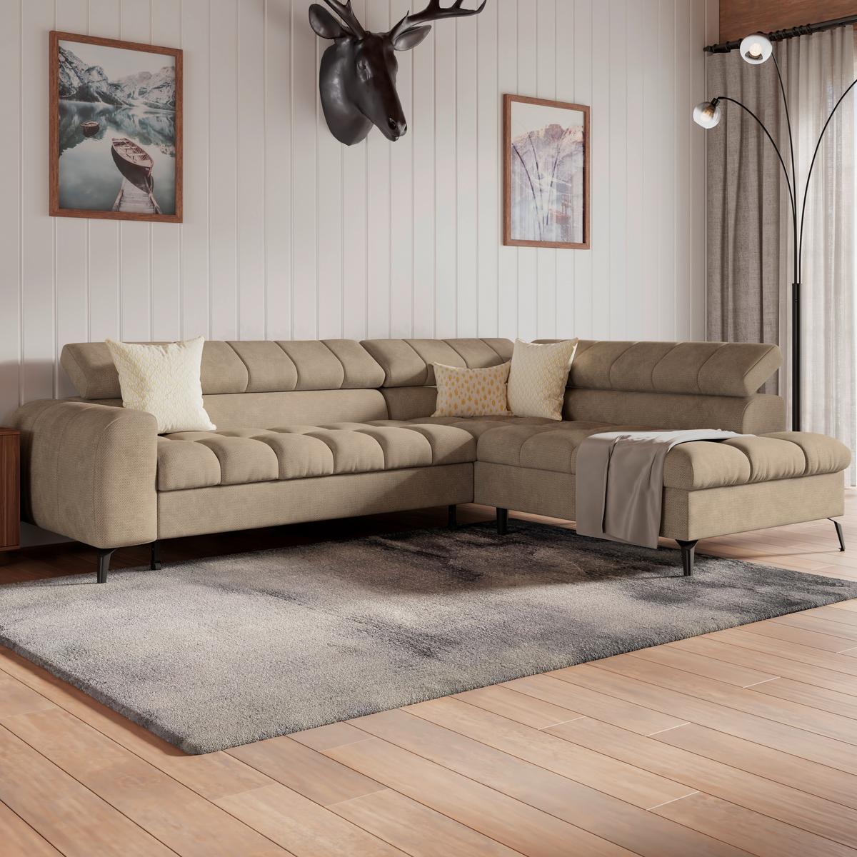 Ecksofa Volf Rechts New Beige, S: 261x203 cm - Beige/Schwarz, Trend, Kunststoff/Textil (261/203cm)