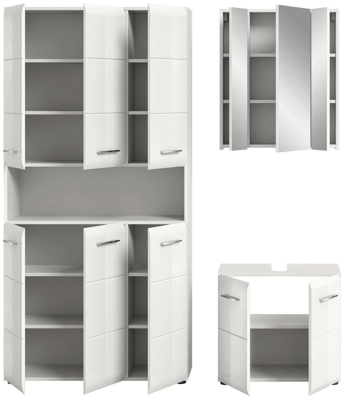 Badezimmer Ice Weiß/Weiß Hg B: 150 cm - Weiß Hochglanz/Schwarz, MODERN, Holzwerkstoff (150/185/30cm) - MID.YOU