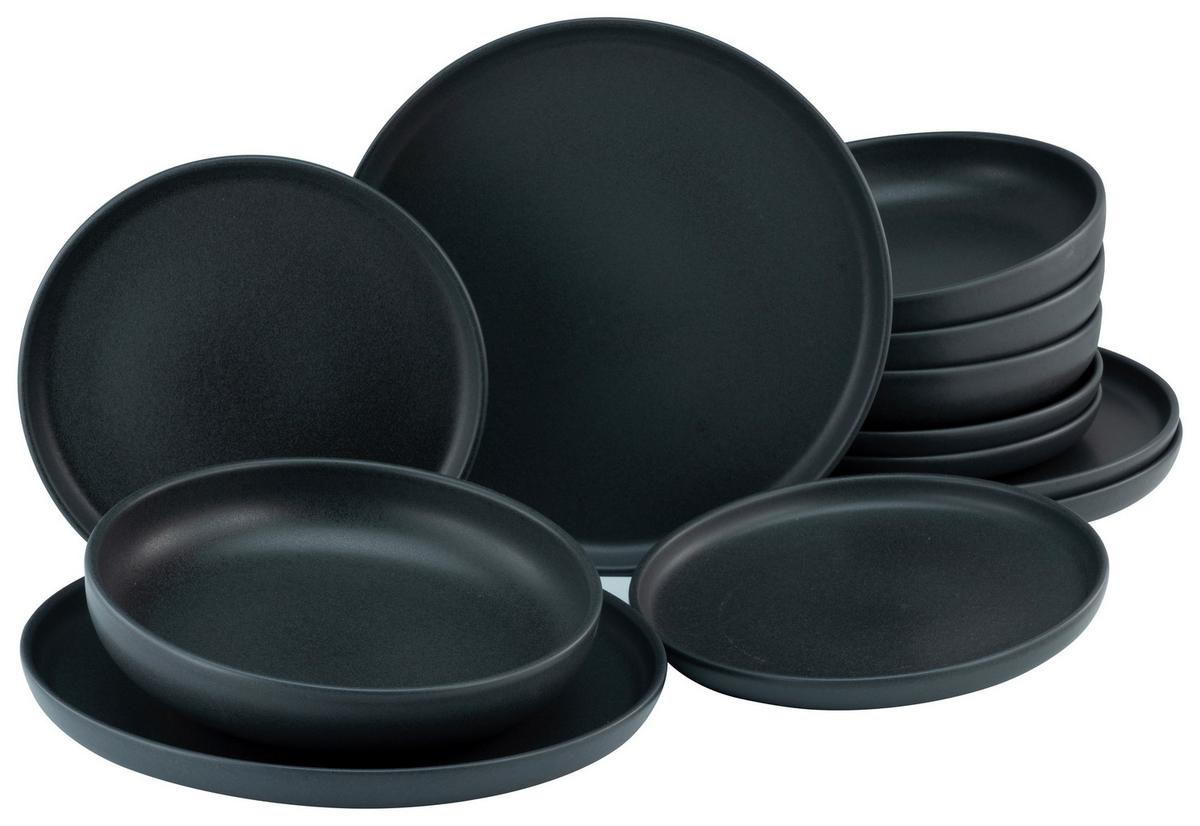 Tafelservice Uno Keramik 4Personen Geschirr Set Schwarz - Schwarz, Design, Keramik (36,5/36,5/34,5cm) - Creatable
