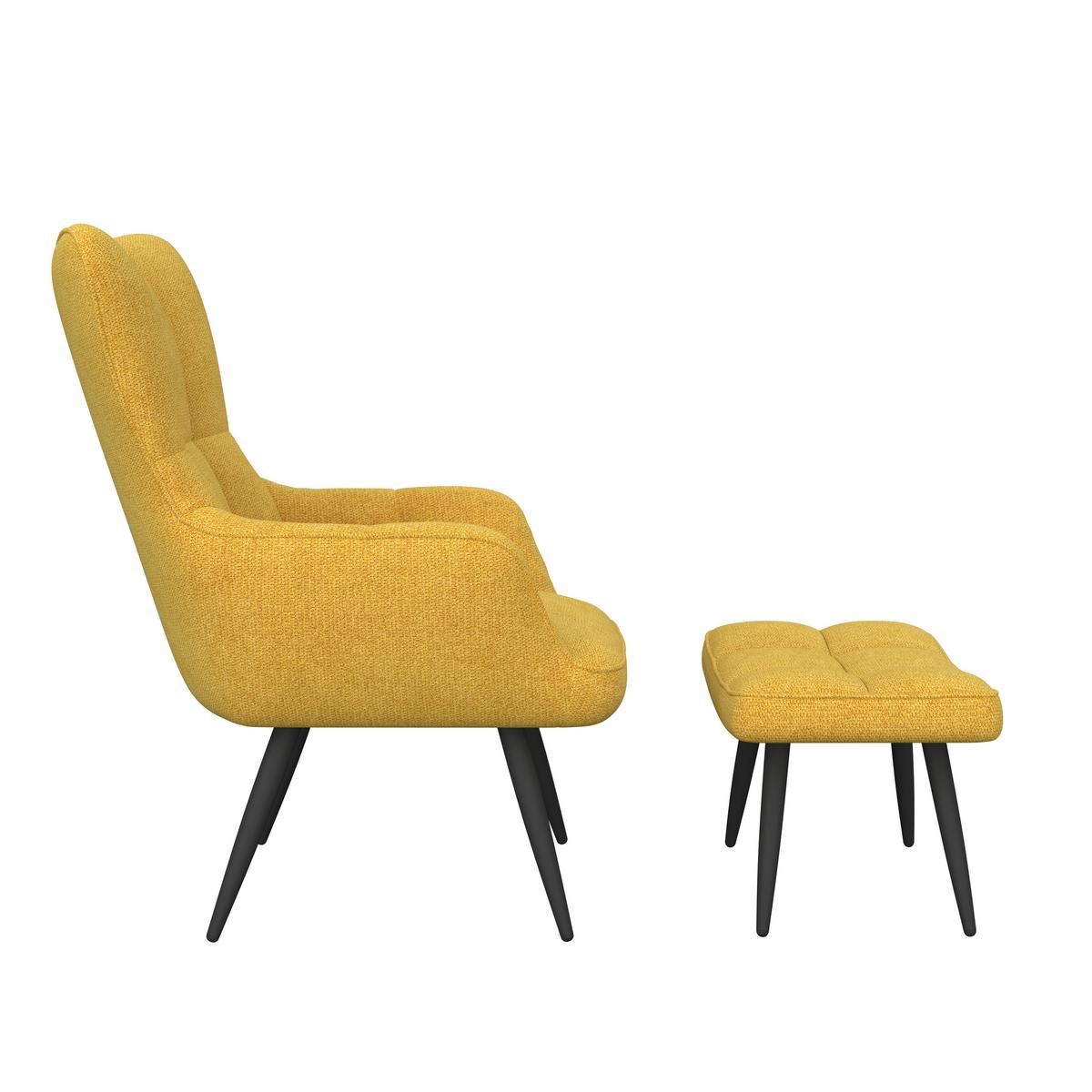 Ohrensessel Hanoi Webstoff gelb, B: 71 cm - Gelb/Schwarz, MODERN, Textil/Metall (71/98/83cm)
