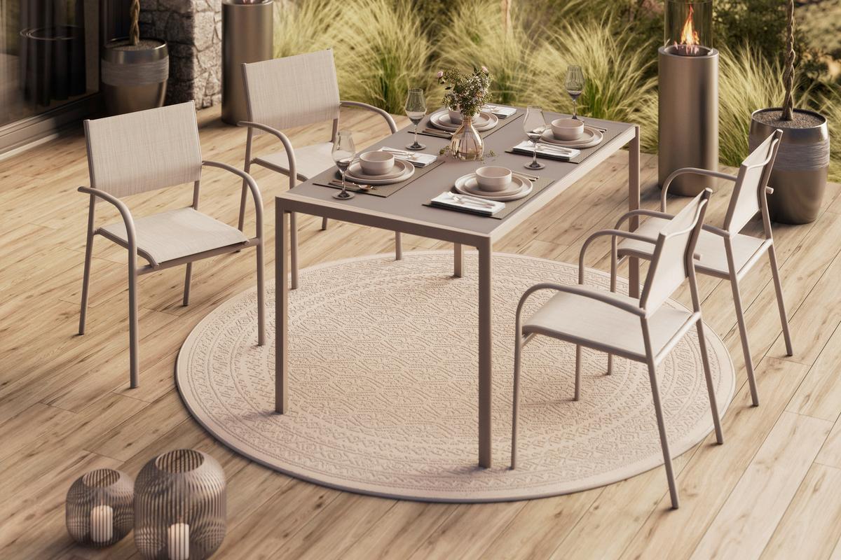 Gartentisch Paris - Beige, MODERN, Glas/Metall (140/75/83cm) - Beldano