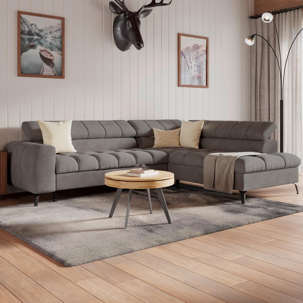 Ecksofa Volf rechts new dunkelgrau, S: 261x203 cm - Dunkelgrau/Schwarz, Trend, Kunststoff/Textil (261/203cm)