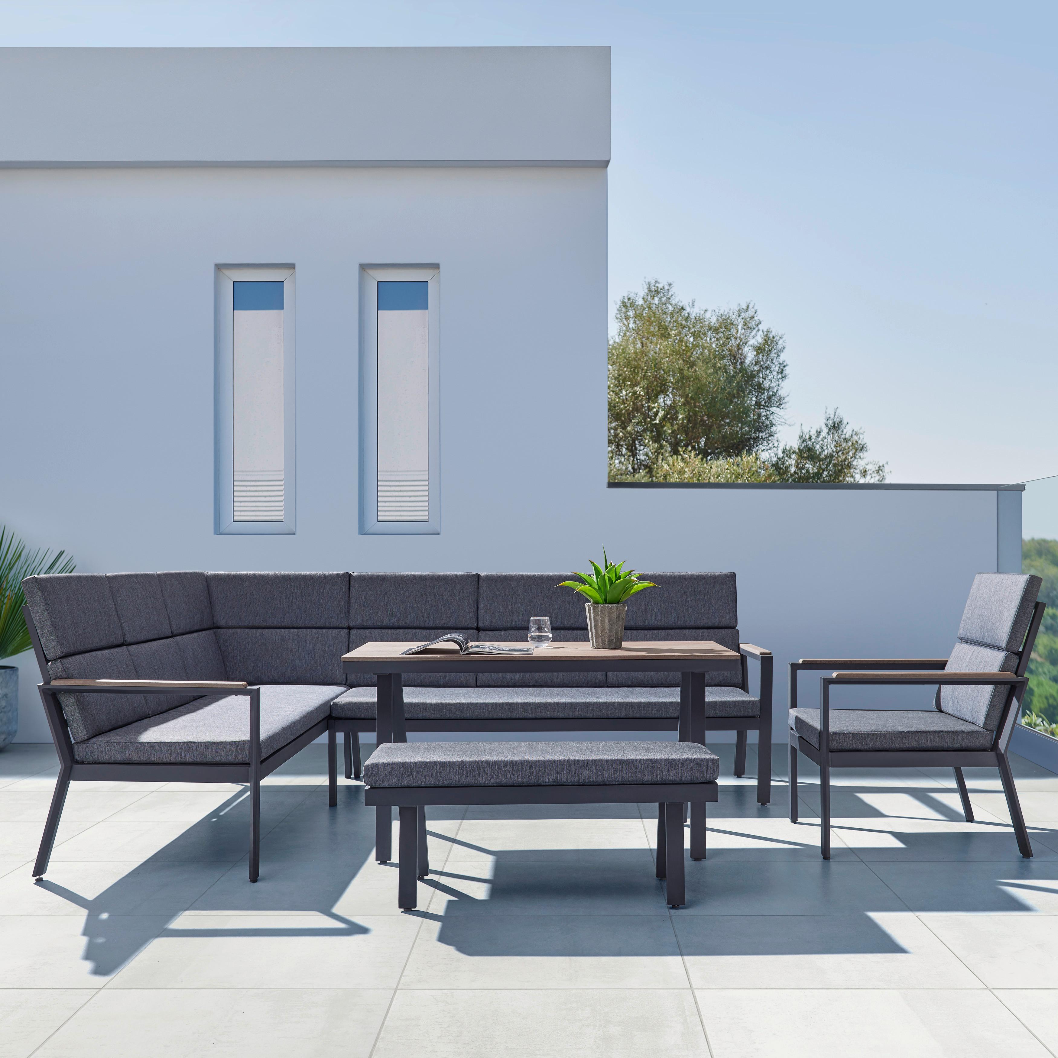 Zahradní Sedací Souprava Giardino - tmavě šedá/hnědá, Moderní, kov/textil - Bessagi Garden