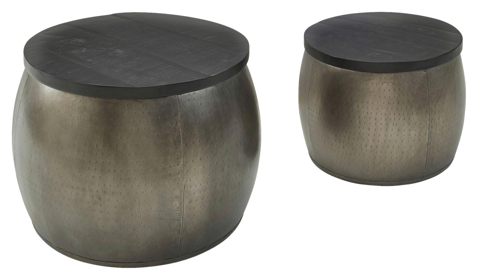 Couchtisch Rund mit Holzplatte 2er-Set Wohnling Silberfarben