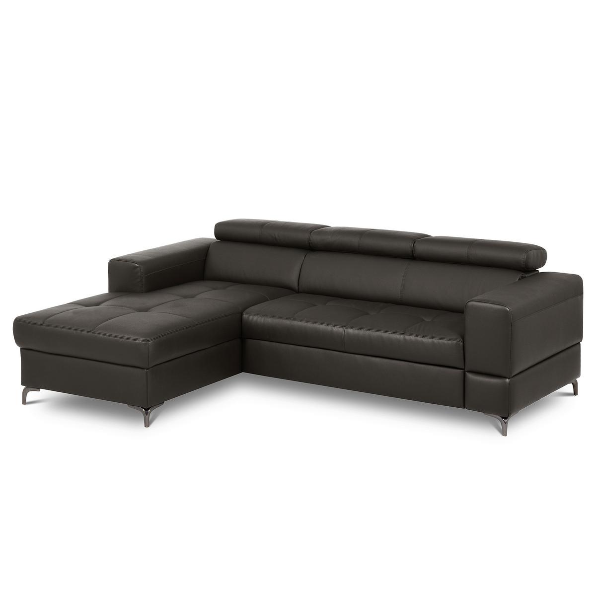 Ecksofa Torino Teilleder Dunkelbraun 173x247 - Dunkelbraun/Schwarz, Design, Leder/Textil (173/247cm) - Livetastic