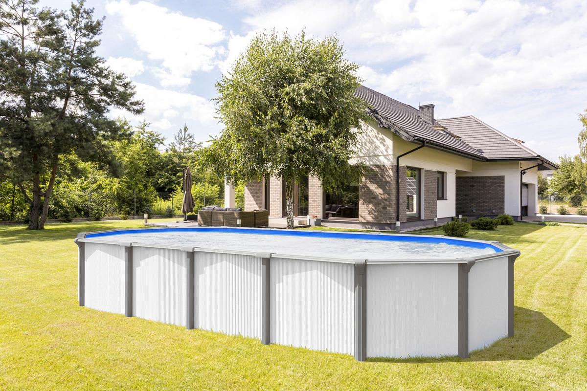 POOL-SET STAHLWANDPOOL WHITE-DESIGN - Weiß/Grau, Basics (610/360/132cm)