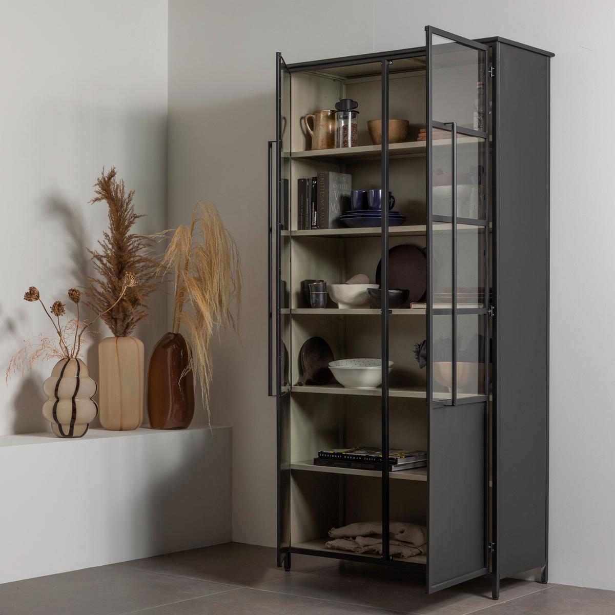 Vitrine Exhibit Schwarz B: 96 cm - Schwarz, Design, Glas/Metall (96/200/40cm) - Livetastic