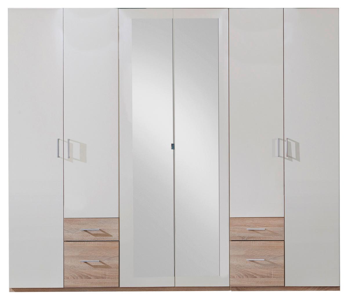 Drehtürenschrank Mit Spiegel + Laden 270cm Fly, Weiß/eiche - Eichefarben/Weiß, Design, Glas/Holzwerkstoff (270/210/58cm) - MID.YOU