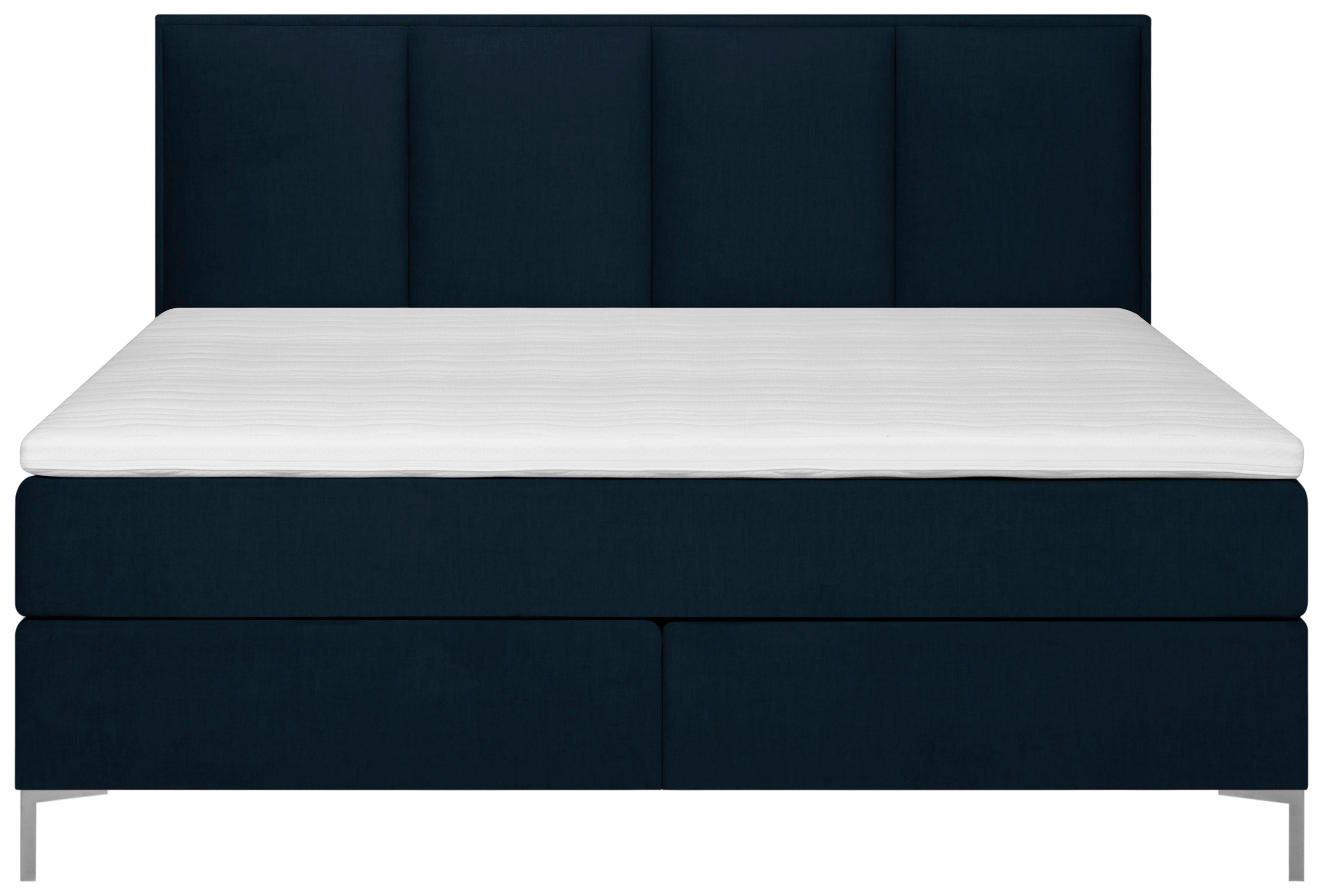 Boxspringbett Mit Topper 160x200 Cm Graz, Dunkelblau - Alufarben/Dunkelblau, MODERN, Textil (160/200cm) - MID.YOU