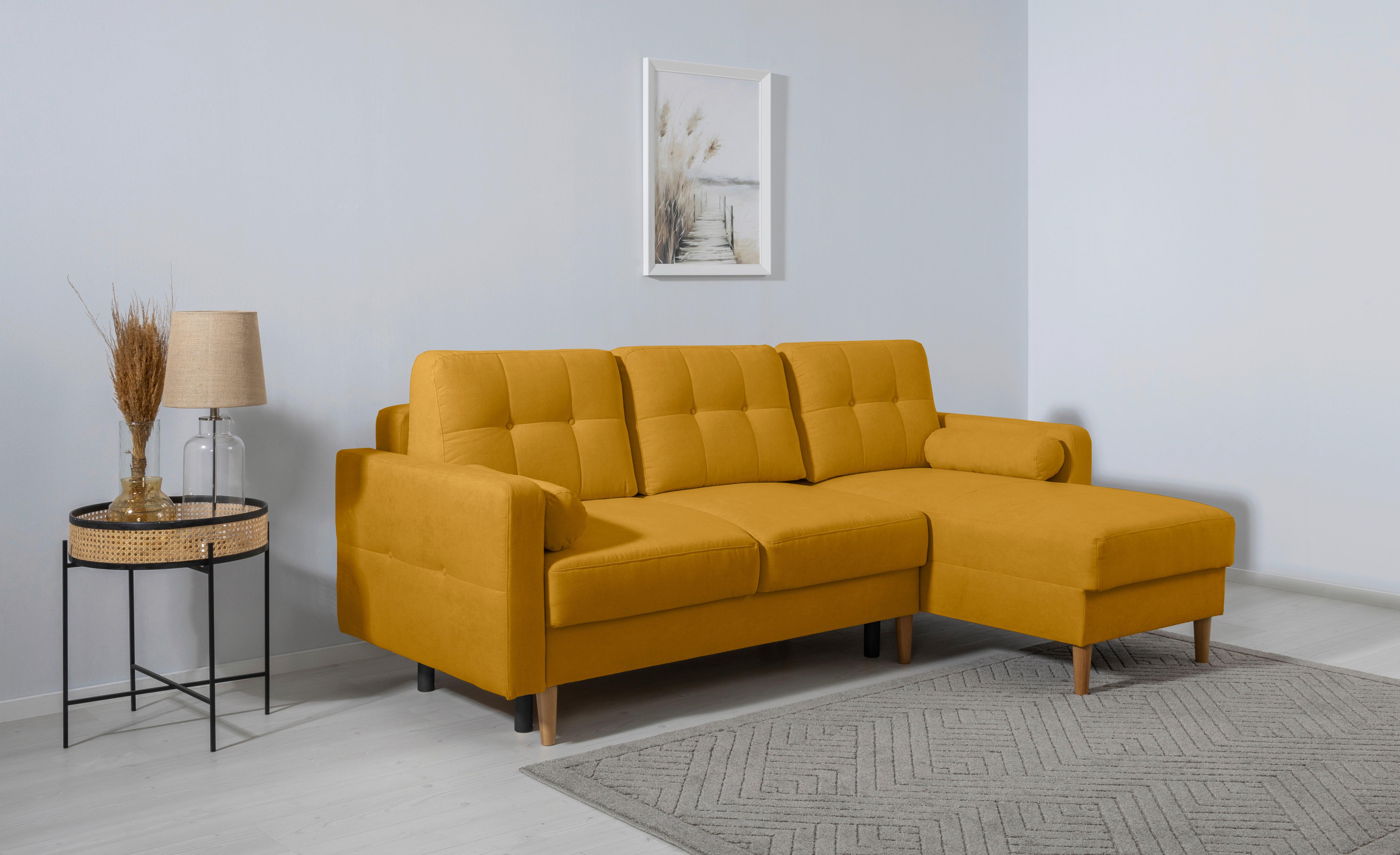 Ecksofa Noret, Gelb S: 223x157 Cm - Gelb/Buchefarben, Design, Textil (223/157cm) - MID.YOU