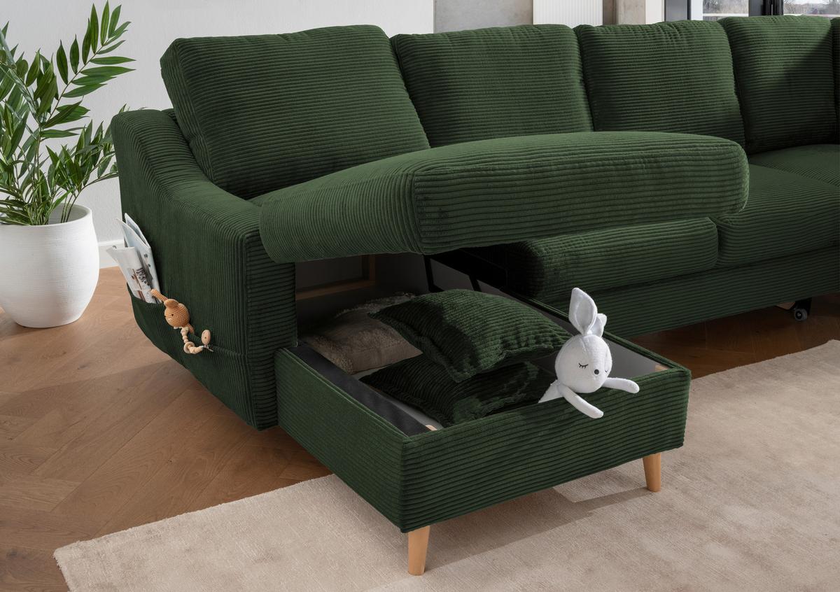 Wohnlandschaft Valentina - Dunkelgrün/Naturfarben, KONVENTIONELL, Textil (150/301/200cm) - P & B