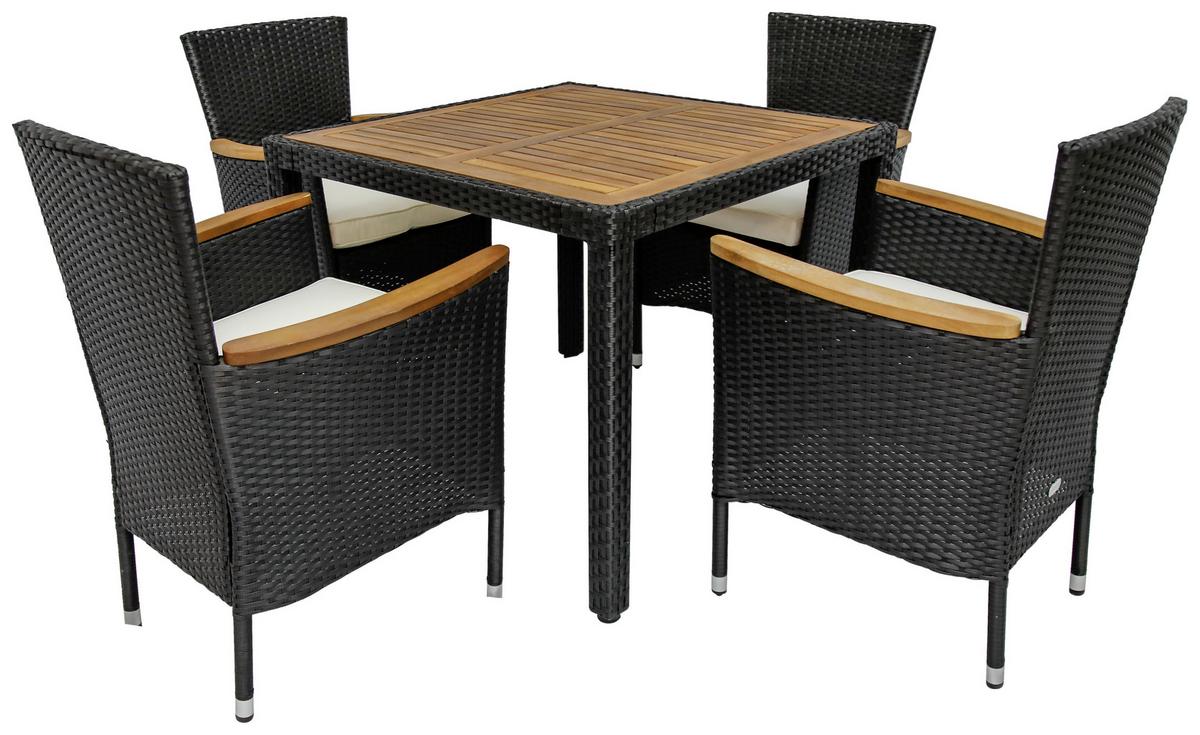 Gartengarnitur Moa 5-Teilig Kunststoff U. Holz mit Kissen - Beige/Creme, MODERN, Holz/Kunststoff - Ondega