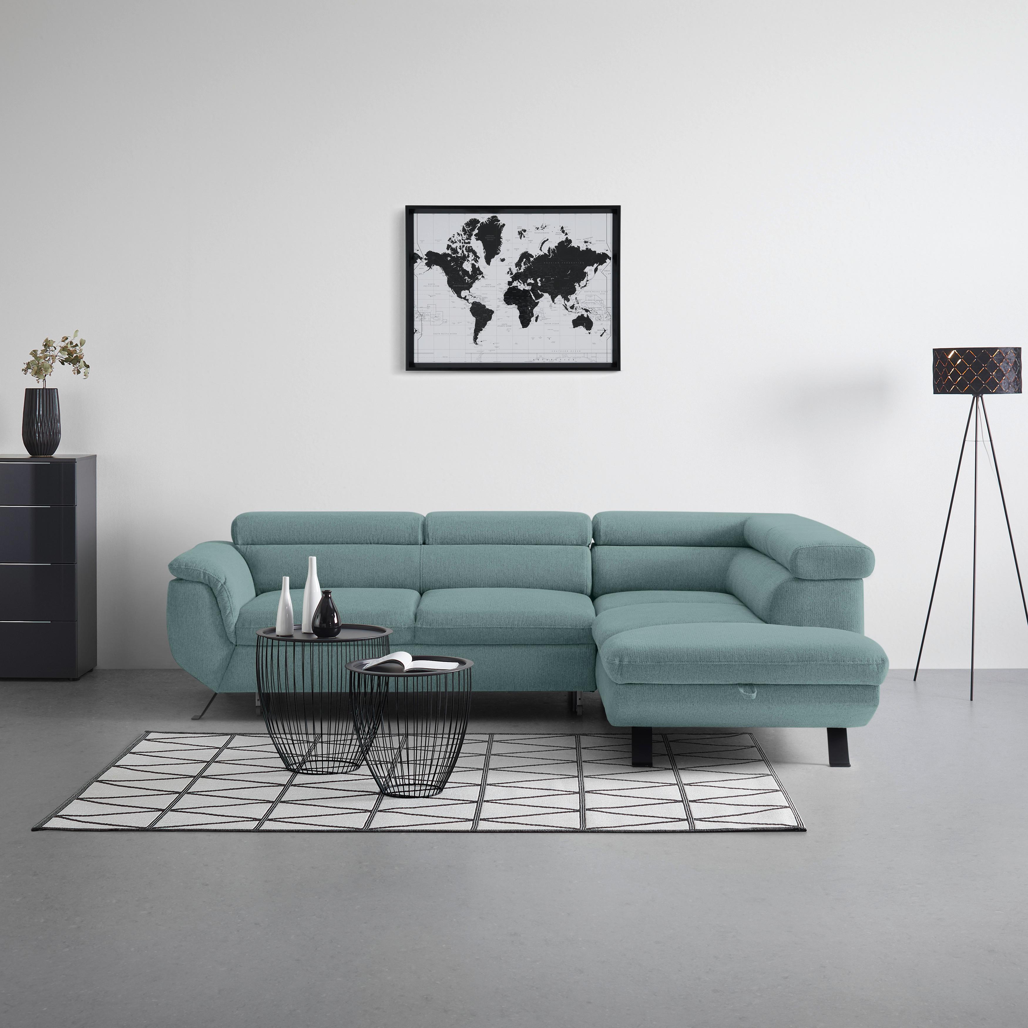 Rohová sedačka RAVEN, pravá, petrolejová - čierna/petrolejová, Modern, kov/textil (257/198cm) - Mömax