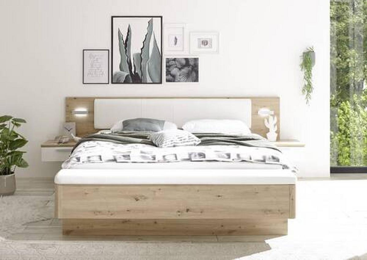 Ágykeret Catania 180/200 Cm - Artisan tölgy/fehér, Modern, faalapú anyag/textil (180/200cm) - Livetastic