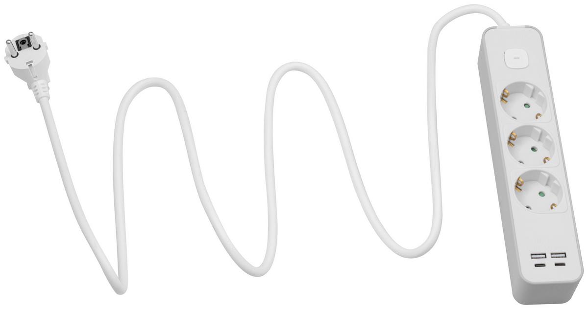 Steckdosenleiste, 250v Cora - Weiß/Grau, Basics, Kunststoff/Metall (24,4/5,2/4,1cm) - Ondega