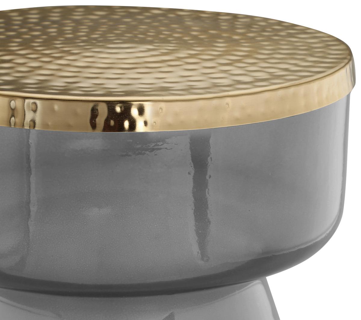 PRÍRUČNÝ STOLÍK ROMAN - sivá/zlatá, Design, kov/sklo (36/48cm) - Kayoom
