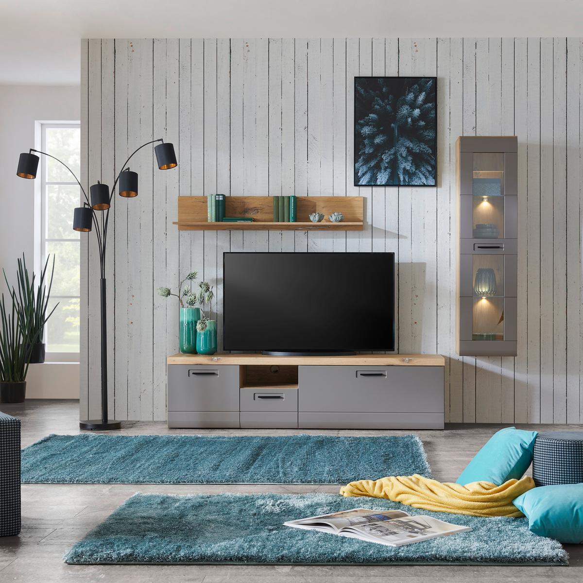 Tv-lowboard Auris B: 190 Cm Basalt / Eiche Dekor - Grau, MODERN, Holzwerkstoff (190/50/50cm) - Luca Bessoni