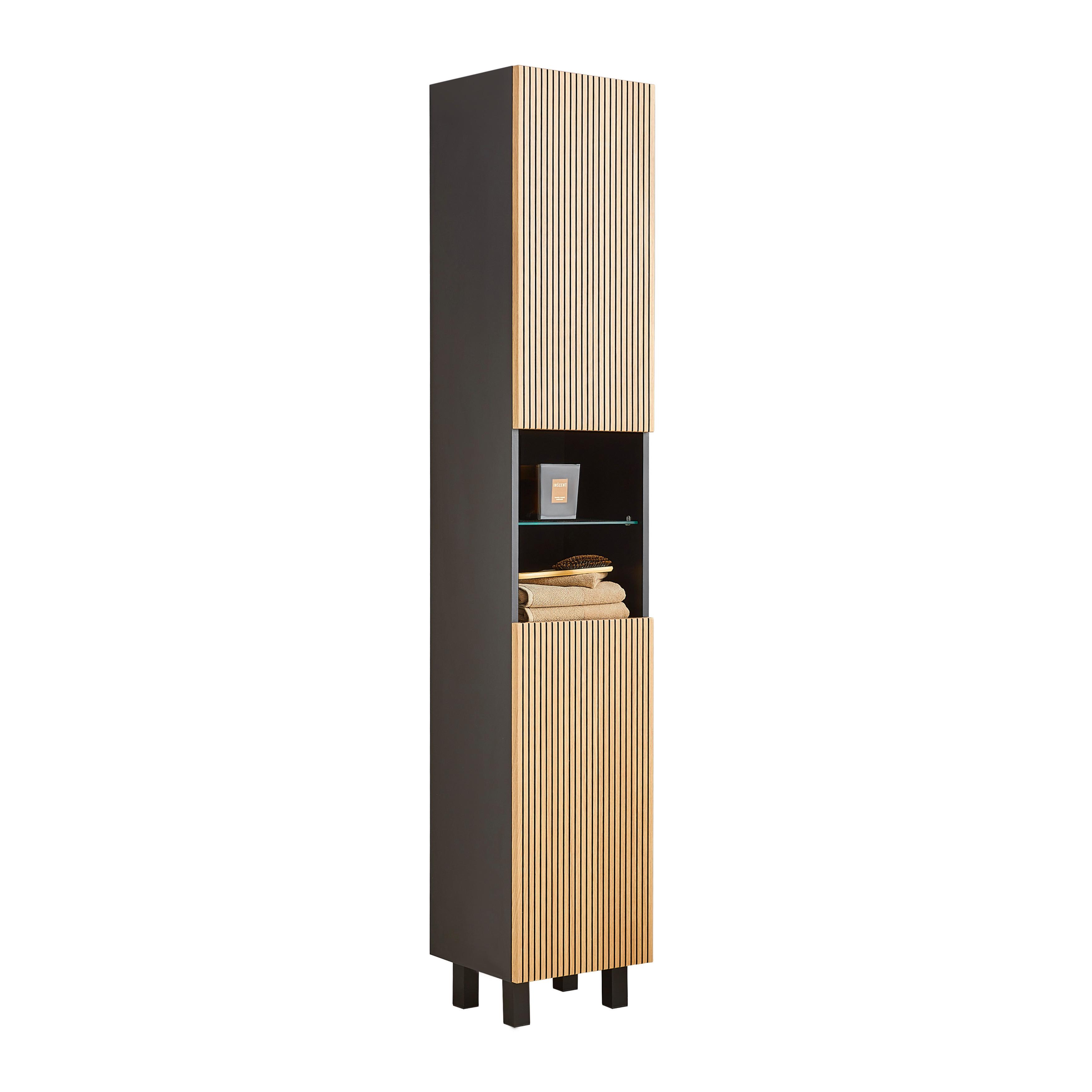Vysoká skříňka VENEZIA - černá/barvy dubu, Lifestyle, kompozitní dřevo (35/195/32cm) - Mömax