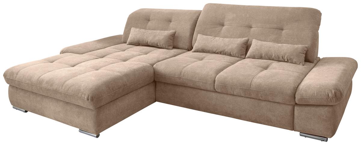 Ecksofa Dalida Hellbraun S: 196x300 cm - Chromfarben/Hellbraun, Design, Textil (196/300cm) - Livetastic