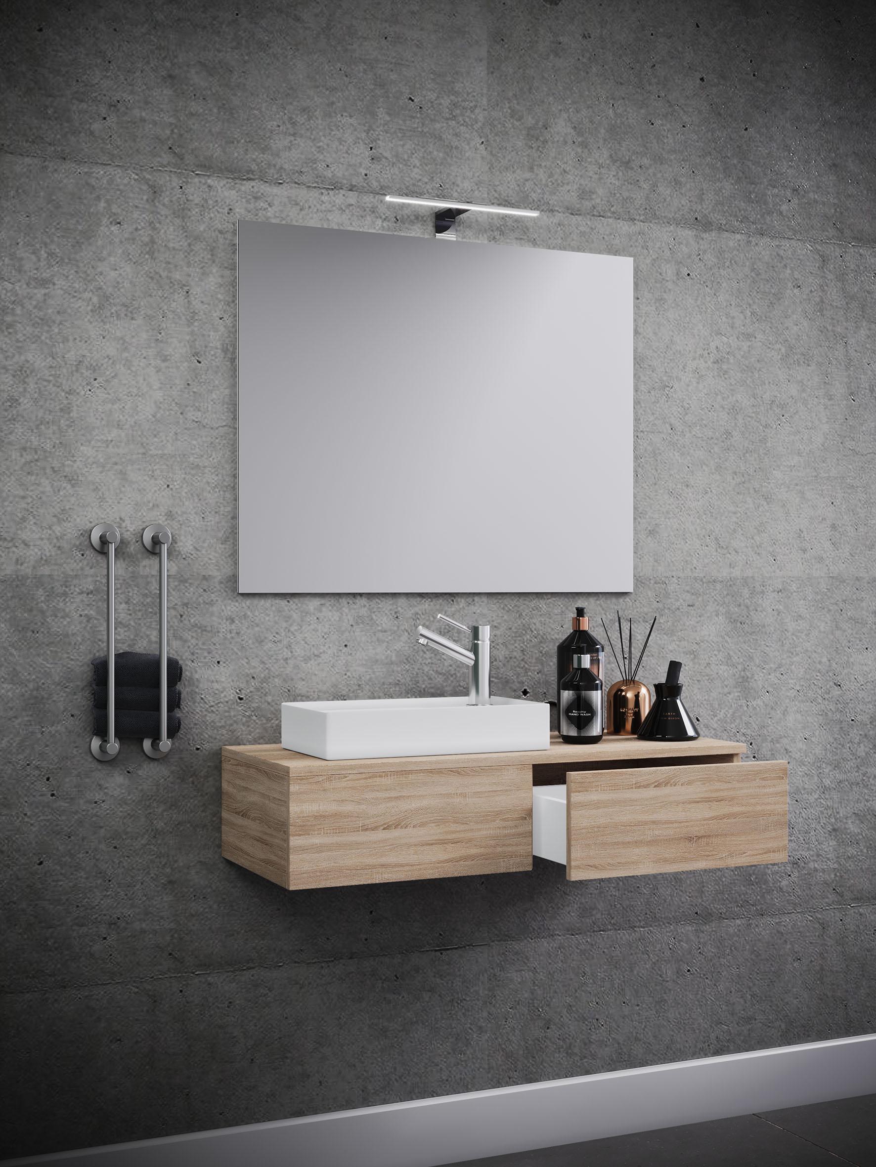 Waschbecken mit Unterschrank Gudas 85 cm, Sonoma Eiche - Weiß/Sonoma Eiche, Basics, Keramik/Holzwerkstoff (85cm) - MID.YOU