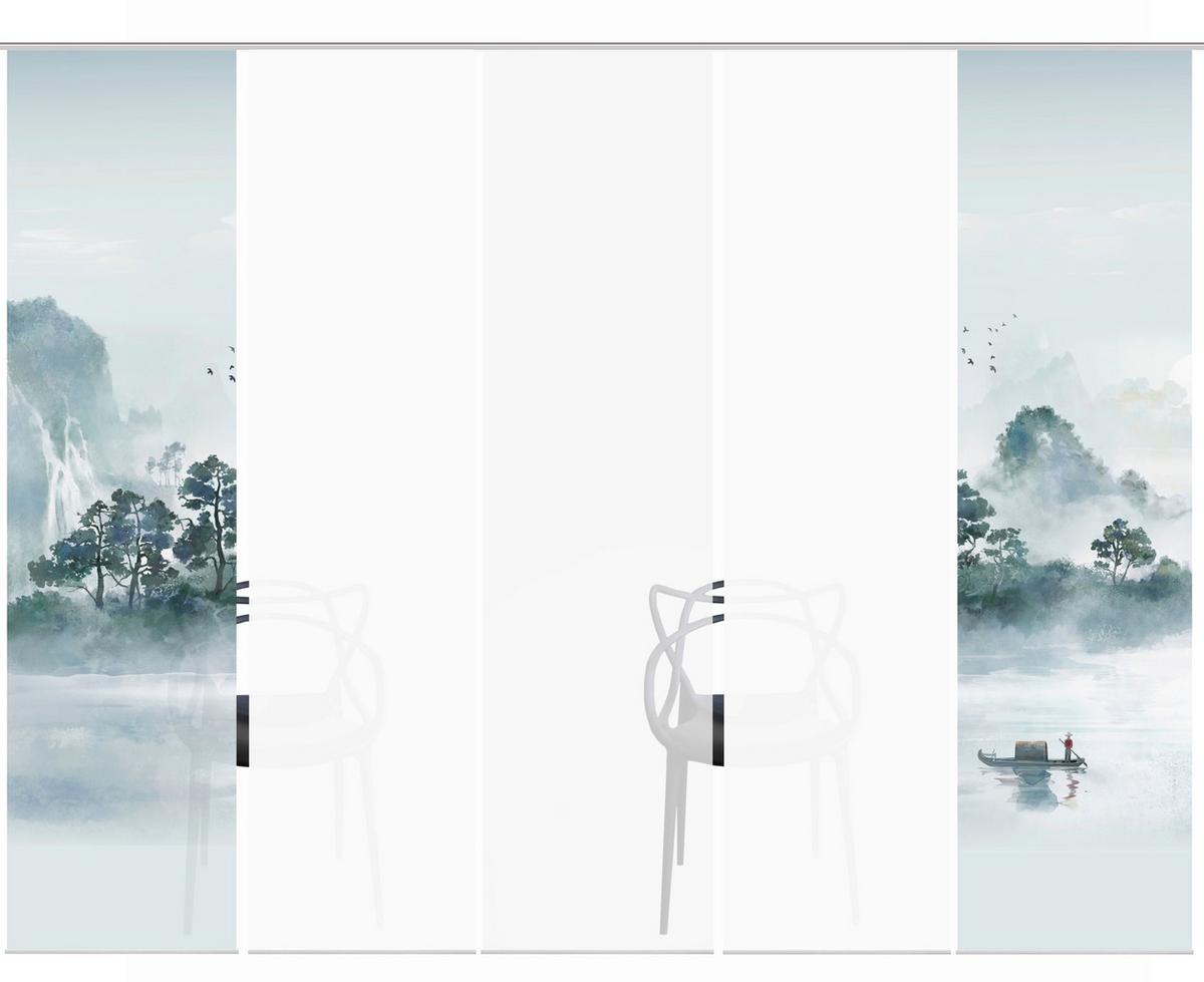 Flächenvorhang Vitnam 5er Set - Blaugrau/Grün, Design, Textil (60/245cm)