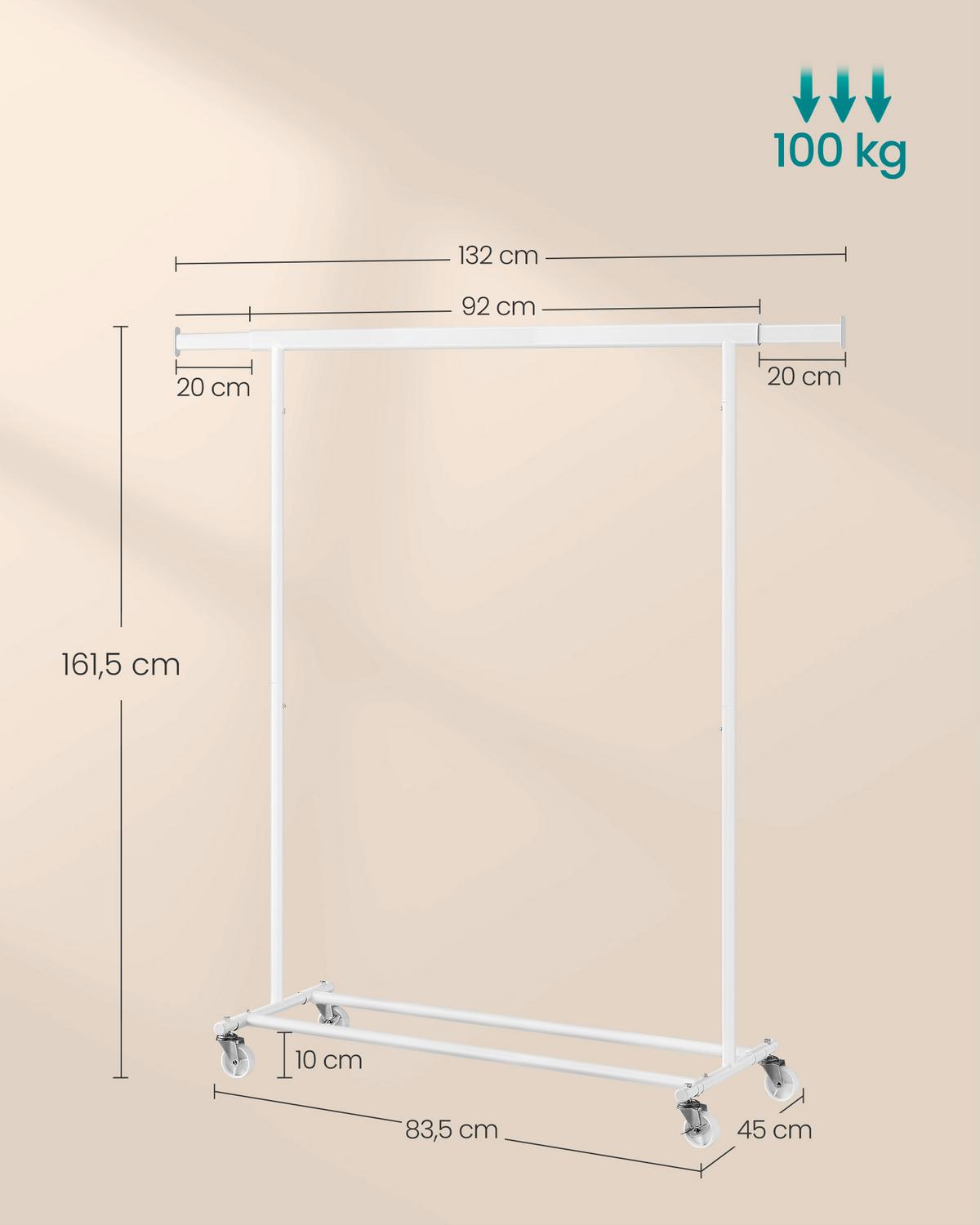 Kleiderwagen Edelstahlfarben B: 45 cm - Edelstahlfarben, Basics, Kunststoff/Metall (45/161/92-132cm)