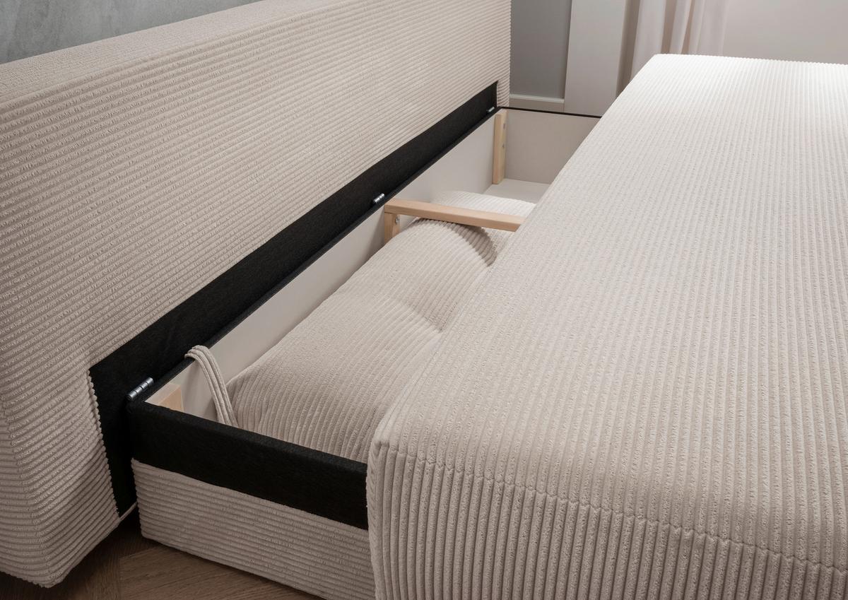 Schlafsofa Ari Beige Cord, B: 198 Cm - Chromfarben/Beige, MODERN, Textil (198/90/100cm) - Livetastic
