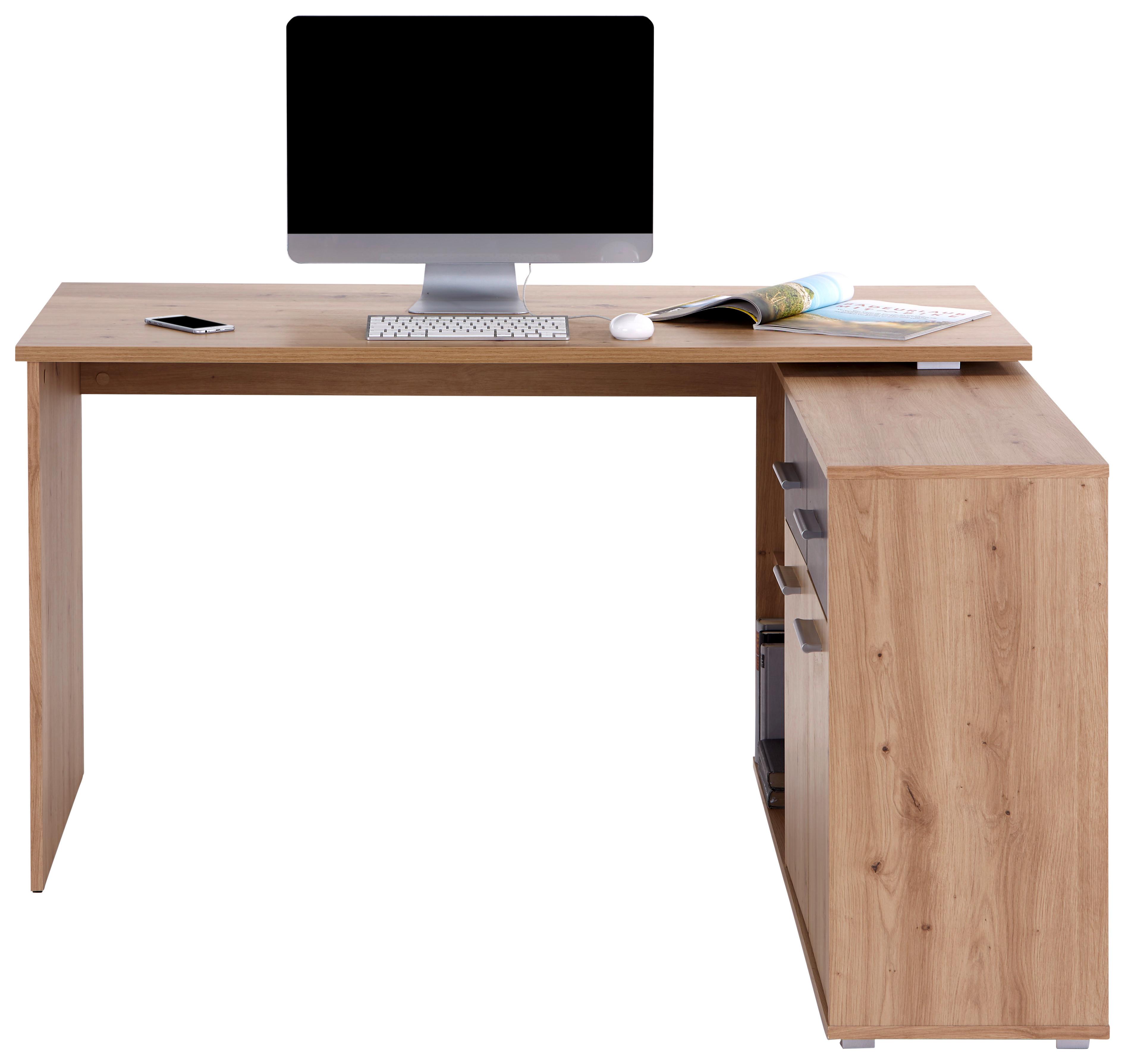 Eckschreibtisch mit Schublade BxH: 138x76,1 cm Eiche Dekor - Dunkelgrau/Eiche Artisan, MODERN, Holzwerkstoff (138/76,1/135,4cm)