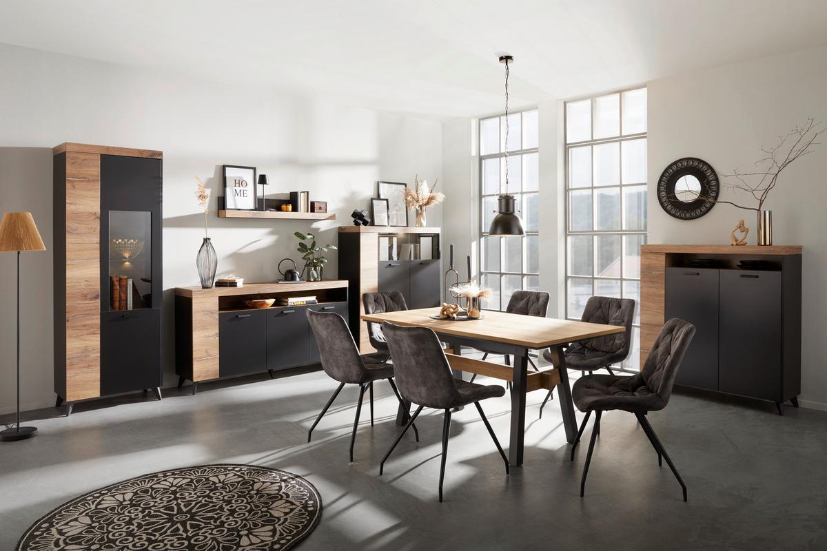 Highboard mit Türdämpfung 115 cm Sunny Hb 3D, Schwarz - Schwarz, MODERN, Holzwerkstoff (115/128,5/40cm) - Luca Bessoni