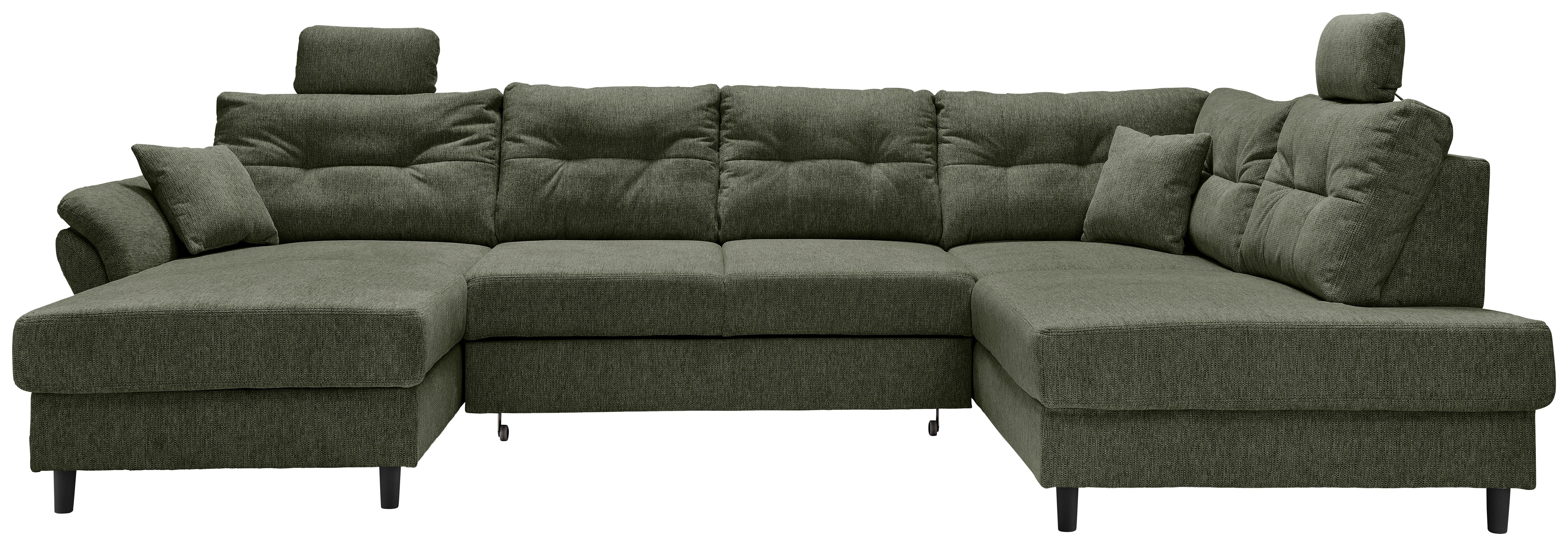 Wohnlandschaft Brizzini Dunkelgrün U: 176x338x206 cm - Dunkelgrün/Schwarz, MODERN, Textil (176/338/206cm) - Livetastic