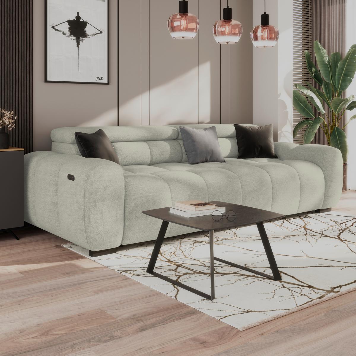 Bigsofa Bull Webstoff creme, B: 248 cm - Creme/Schwarz, Design, Textil (248/77-97/108cm) - Luca Bessoni