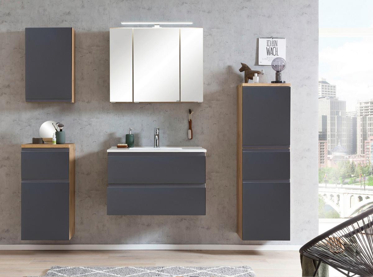 Midischrank Varese B: 40 cm Grau/Eiche Wotan - Eiche Wotan/Grau, MODERN, Holzwerkstoff (40/130/35cm) - Held