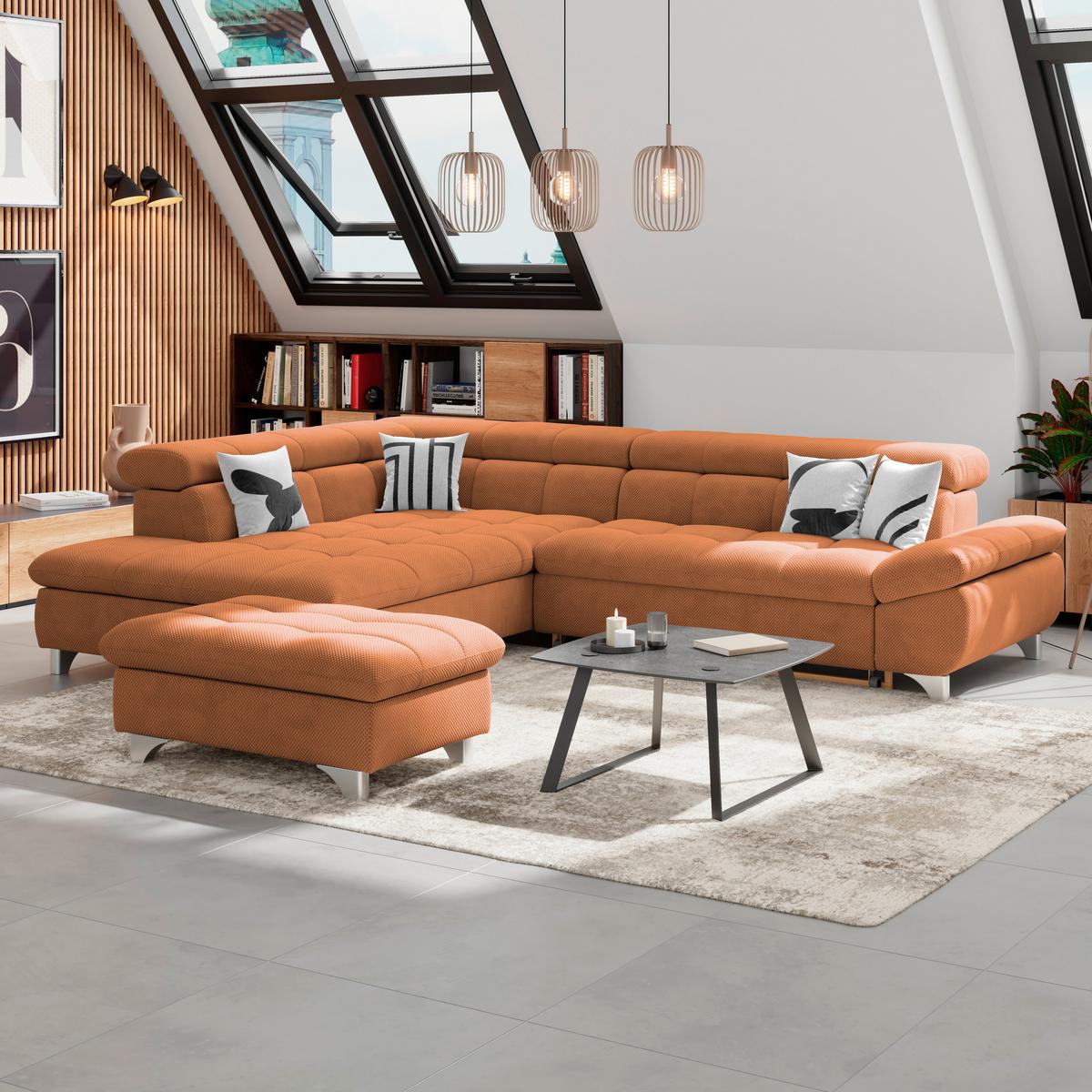 Ecksofa Gemini Terracotta, B: 234cm - Chromfarben/Terracotta, KONVENTIONELL, Textil (234/312cm)