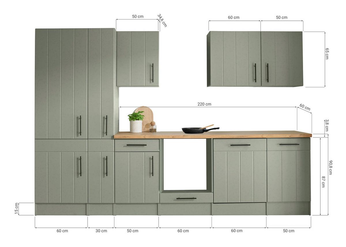 Küchenleerblock Anton Wildeiche/Schilfgrün B: 310cm - Schilfgrün/Wildeiche, Trend, Holzwerkstoff (310cm) - Respekta